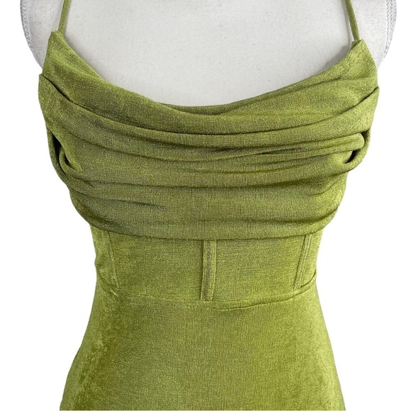 Princess Polly Aaliyah Mini Dress Retro Green Bodycon Silhouette Lace Up Back - Picture 4 of 11